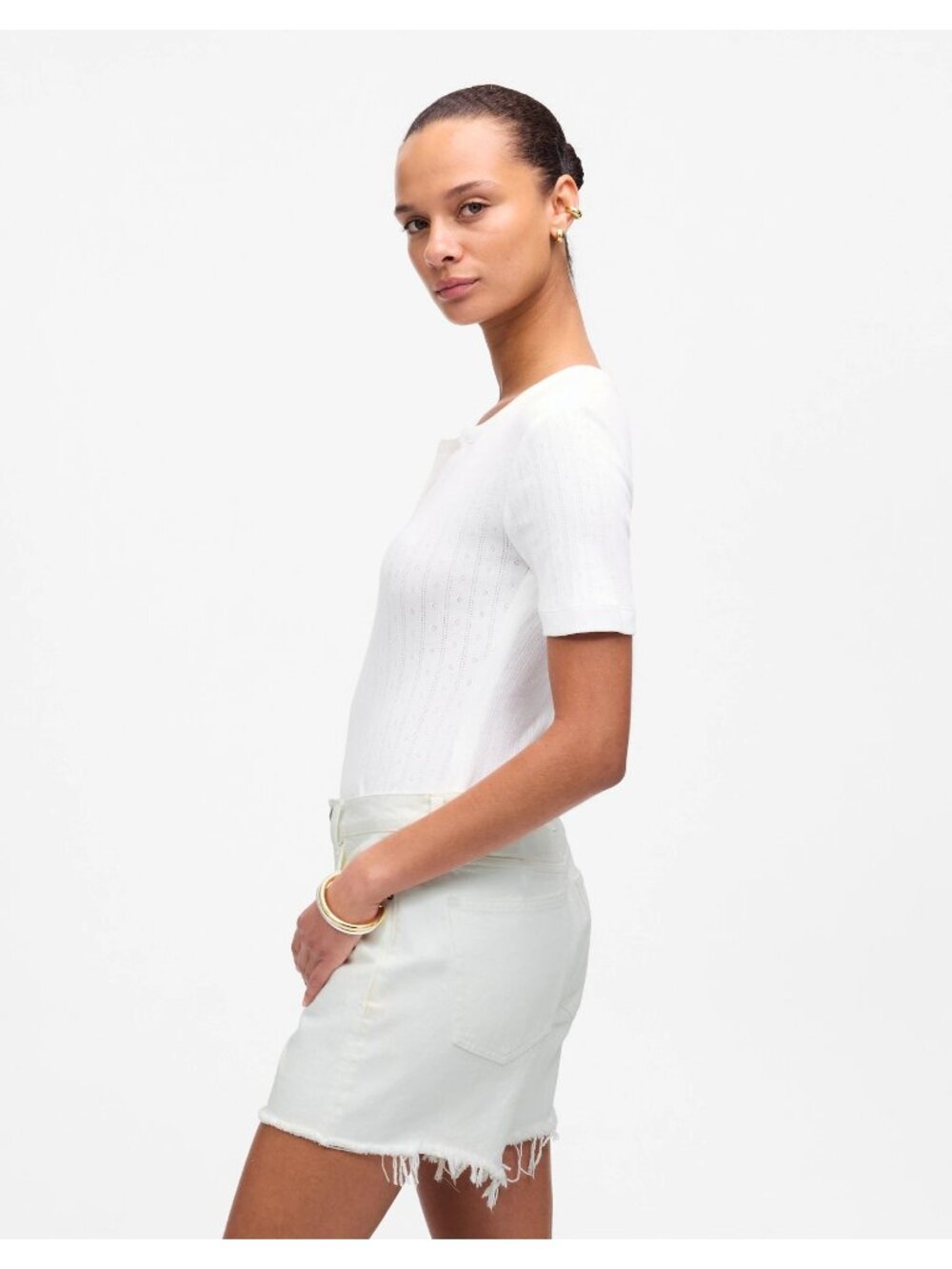 Madewell The Brynn Long Short Women’s 23 Pure White Rigid Denim Raw Hem NWT - Picture 7 of 16